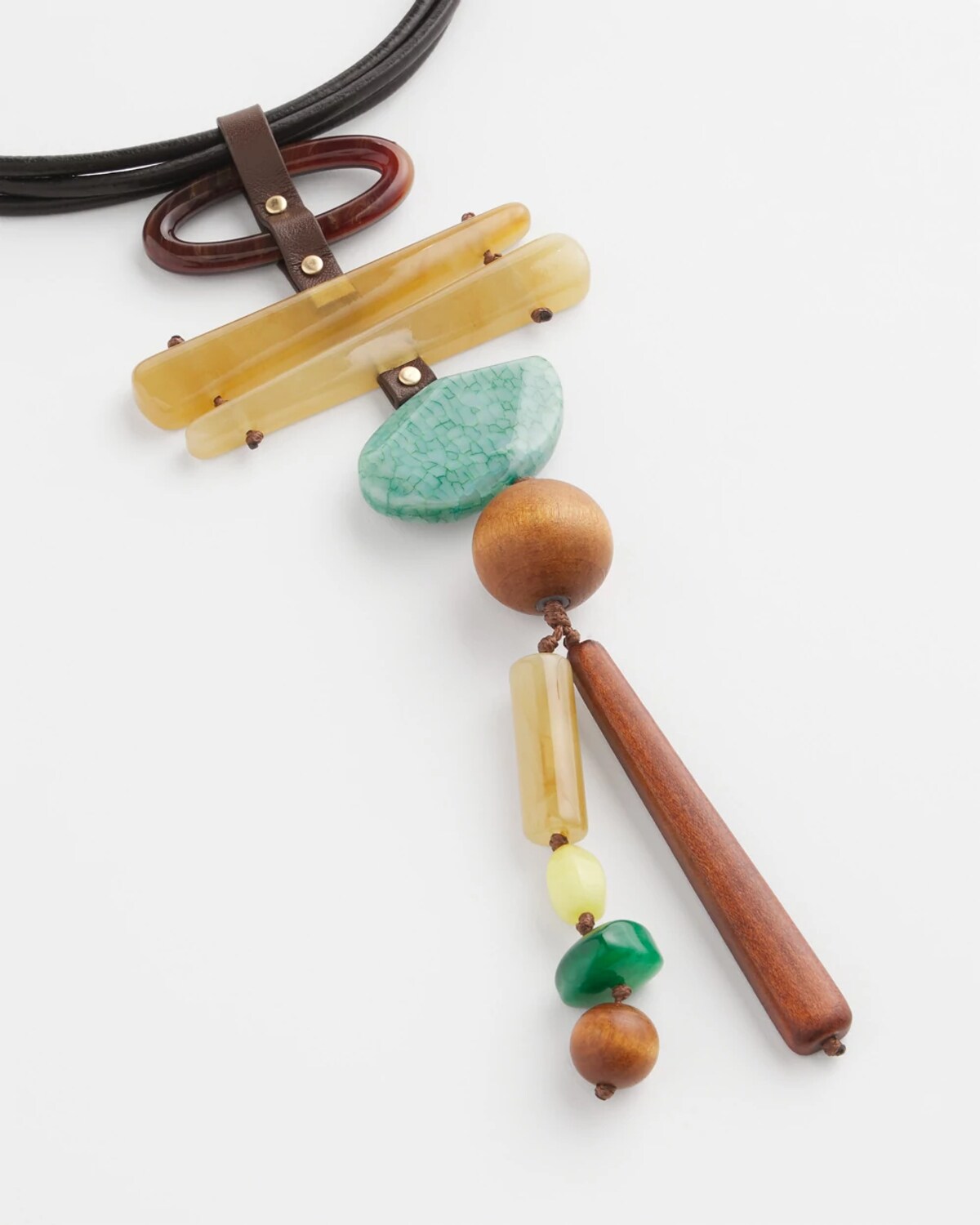 Chico's Leather Y-drop Pendant Necklace In Multi
