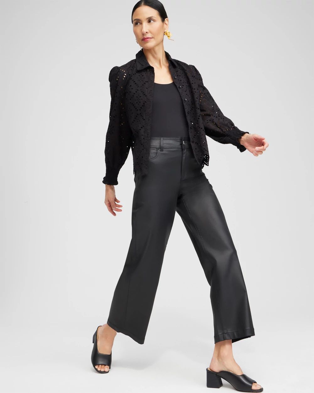 Petite Coated Wide Leg Cropped Denim