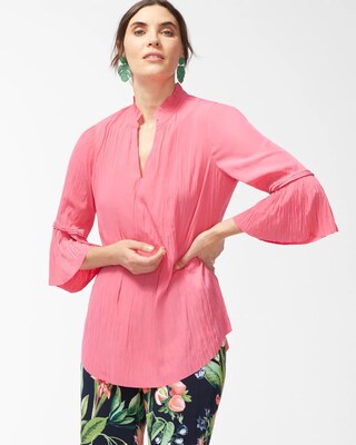 Pleated Flare Sleeve Blouse