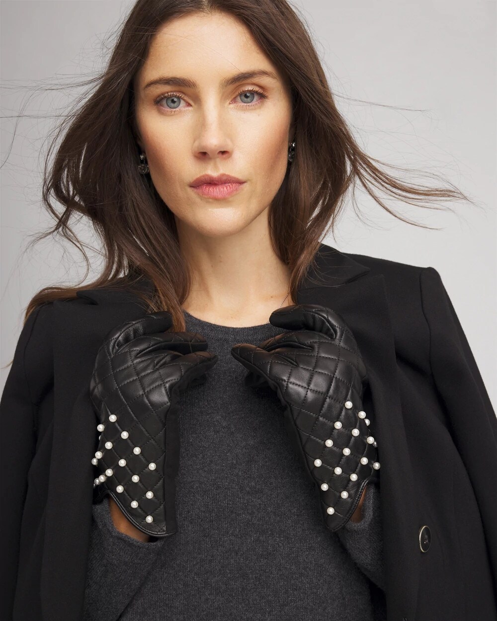 Leather Pearl Quilted Gloves
