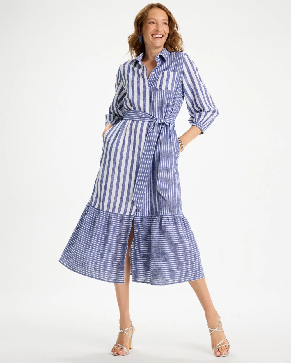 Linen-Cotton Striped Shirtdress