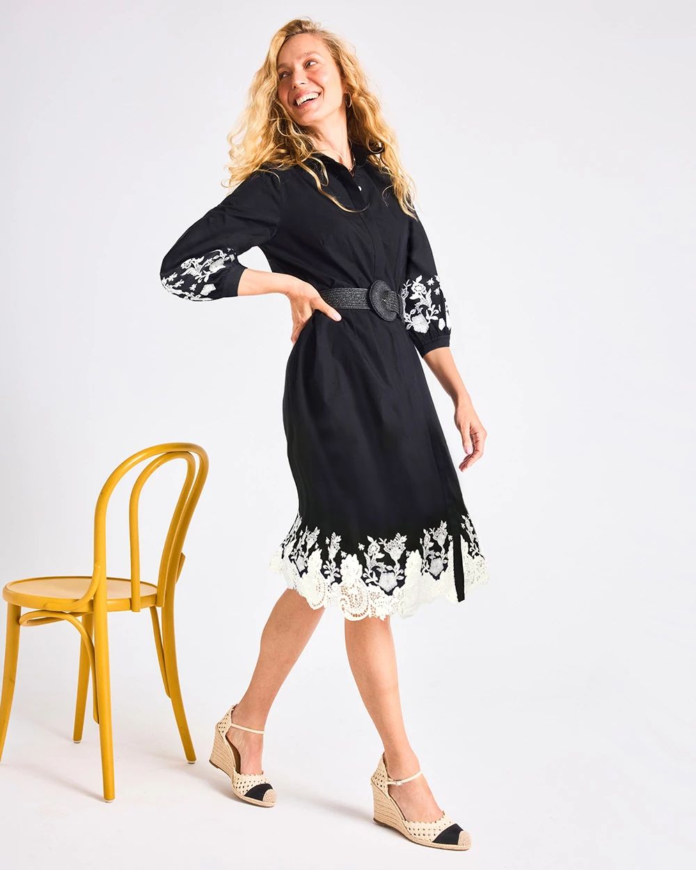 Cotton Lace Trim Shirtdress