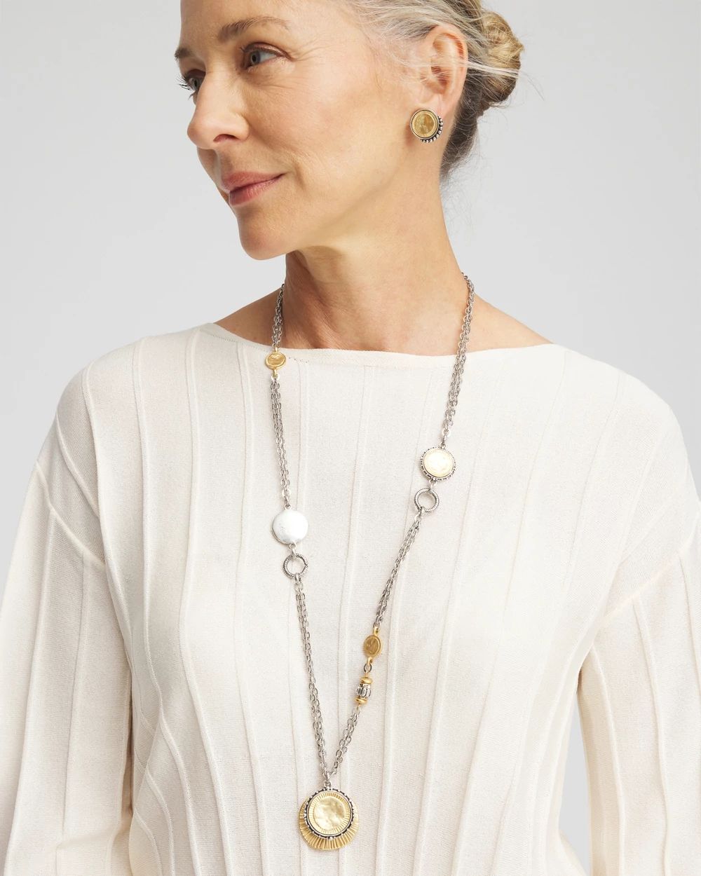 Mixed Metal Coin Pendant Necklace