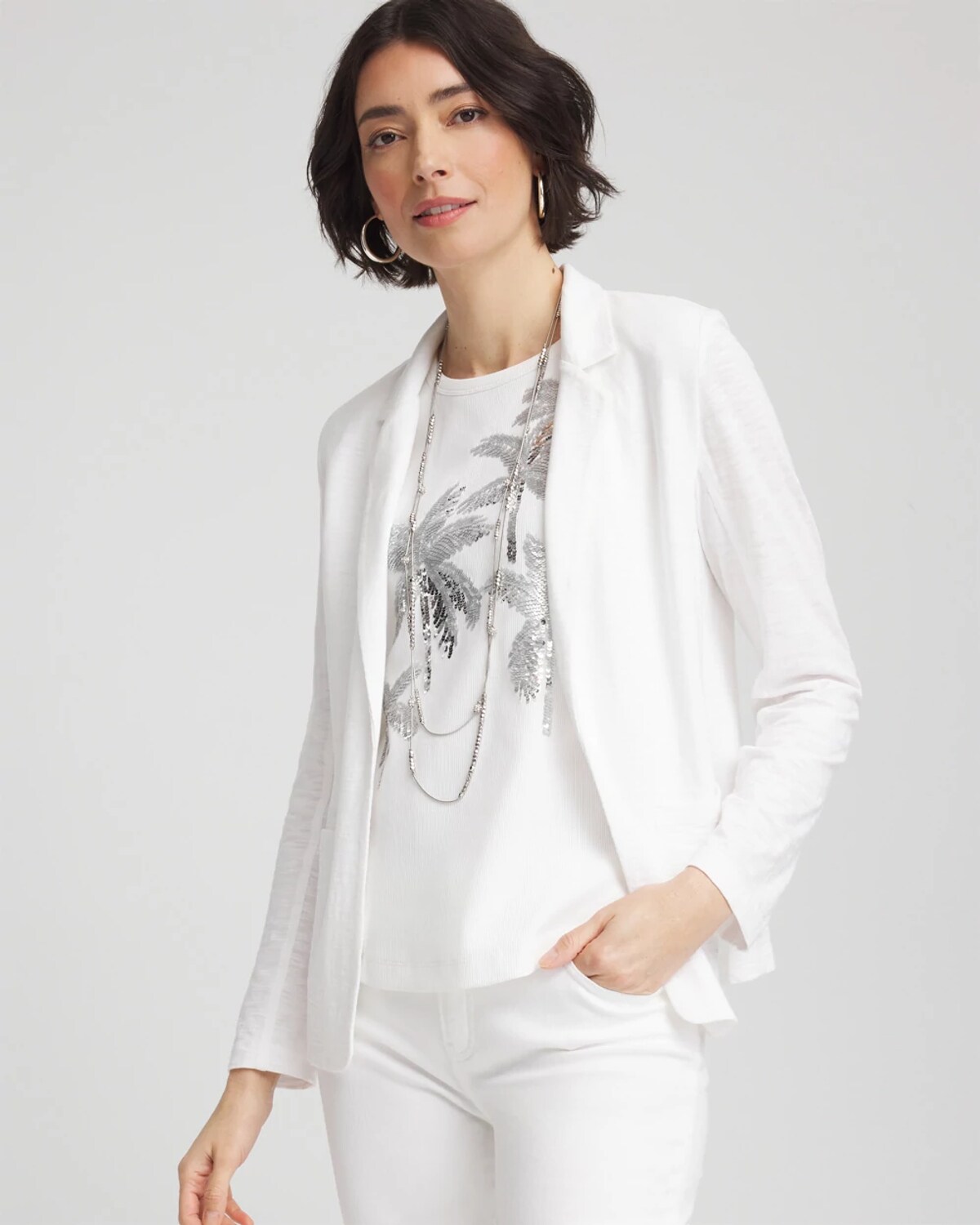 Chico's Knit Blazer In White Size Small |