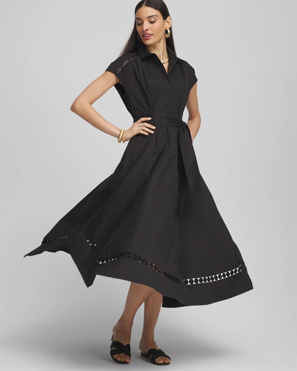 Poplin Circle Trim Maxi Shirtdress
