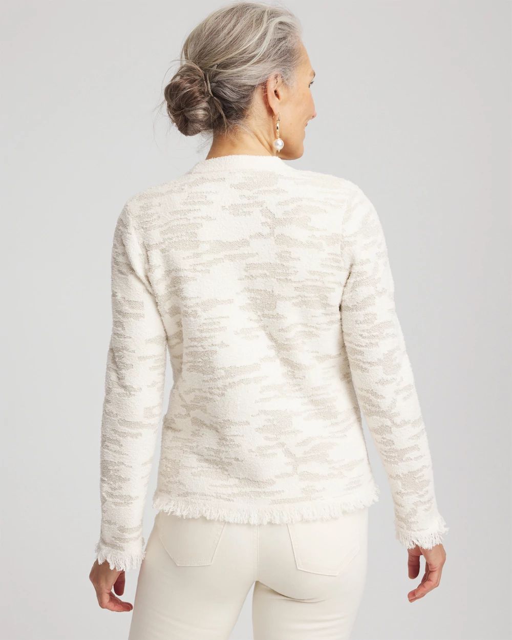 Fringe Textured V-Neck Cardigan