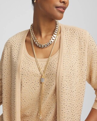 Gold Tone Baguette Tassel Necklace