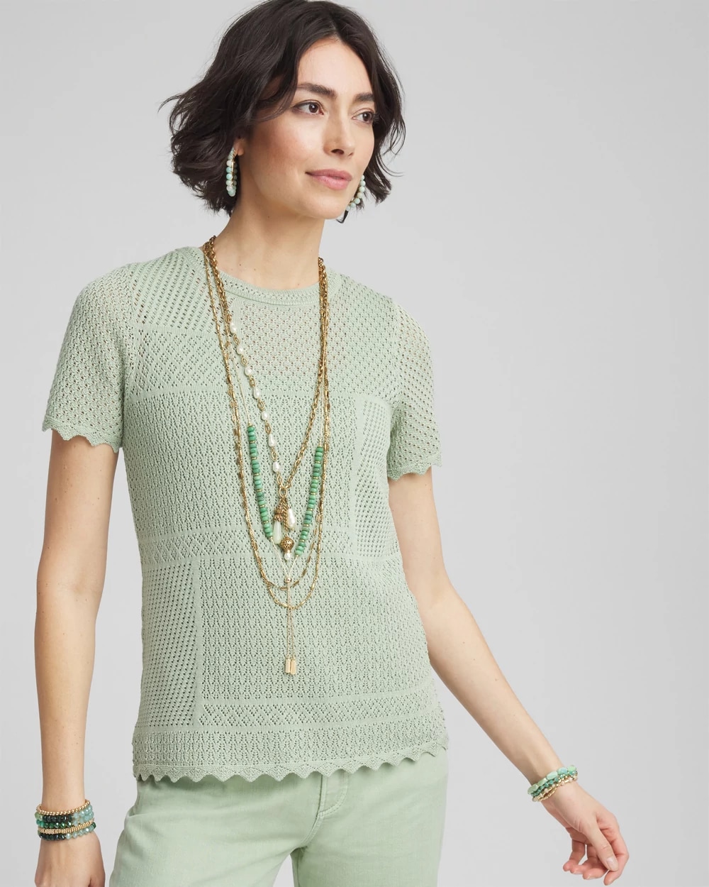 Pointelle Crewneck Sweater Tee, photo 1 of 5