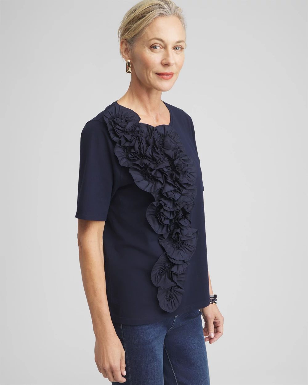 3D Floral Applique Ruffle Tee
