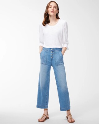 Petite Pull-On Wide Leg Ankle Jeans