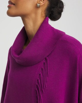 Cowl Neck Fringe Cashmere Blend Poncho click to view larger image.