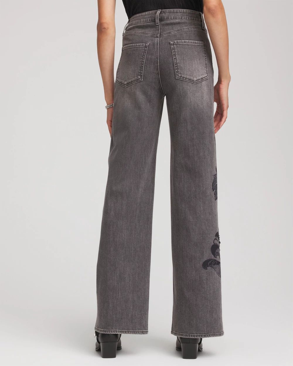 Petite Printed High-Rise Wide-Leg Jean