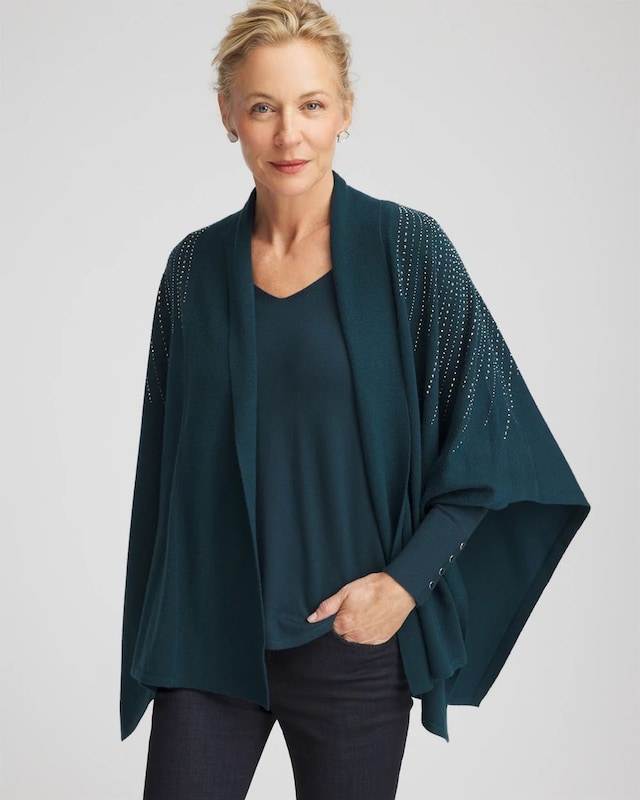 Embellished Shawl Collar Ruana - image 2