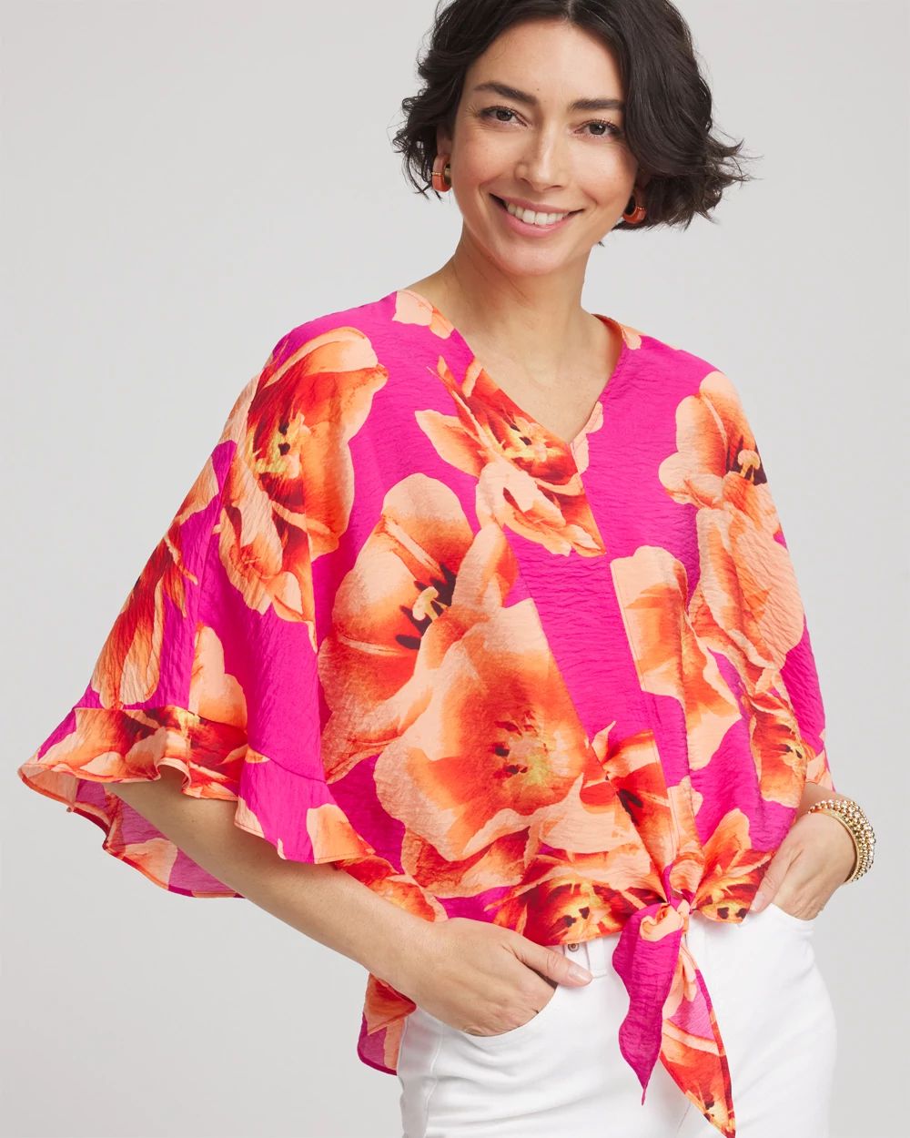 Ecovero™ Tie-Front Frill Sleeve Blouse