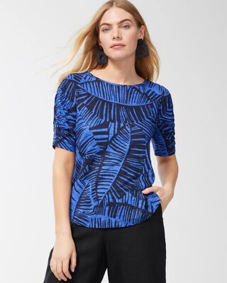 Linen Palms Ruched Sleeve Tee