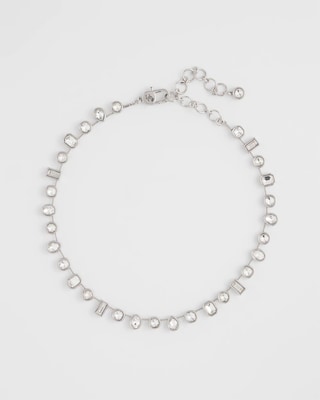Bezel Set Short Silvertone Necklace