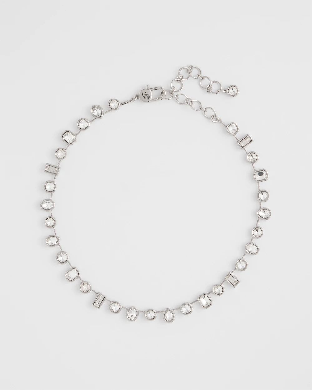 Bezel Set Short Silvertone Necklace