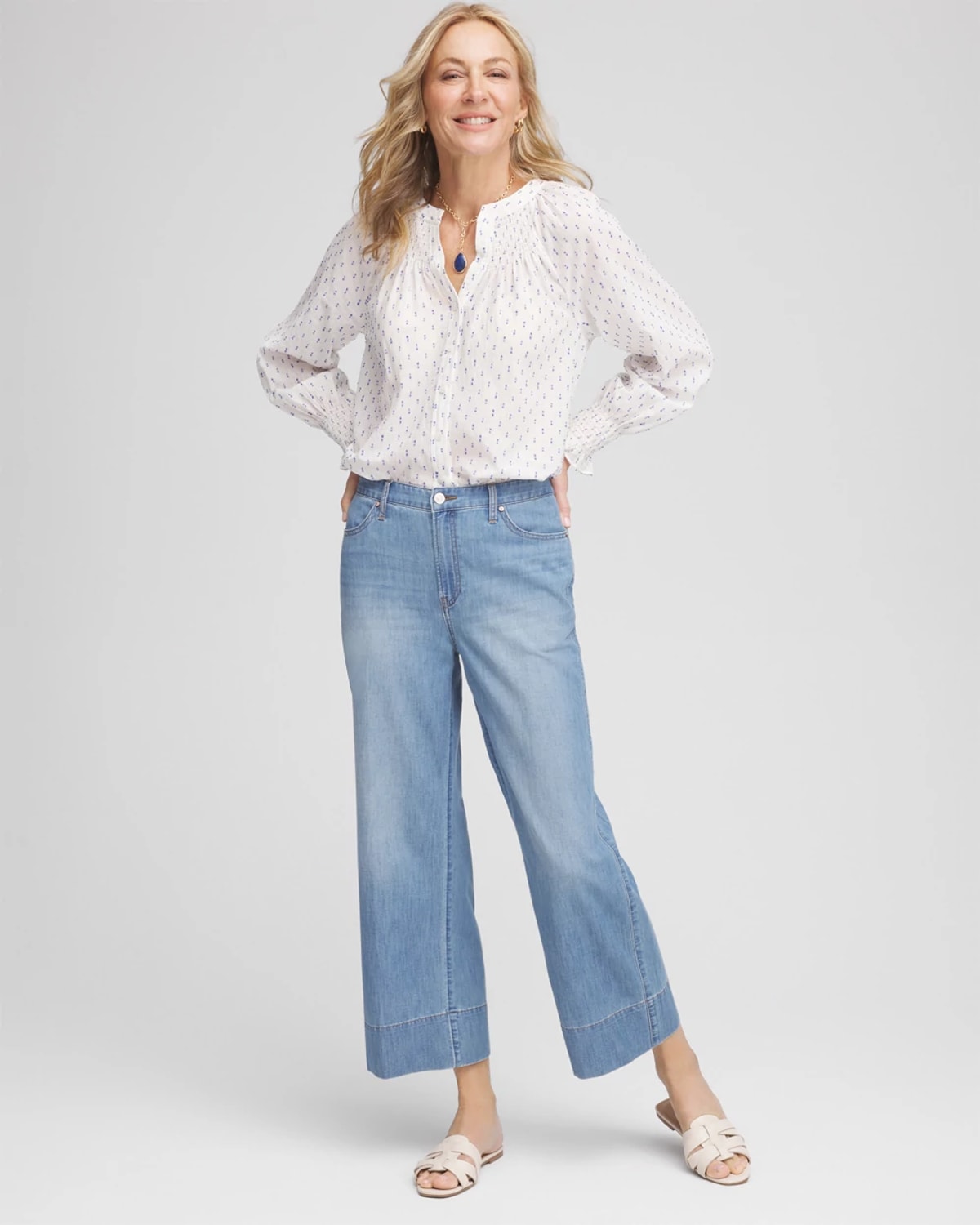 Chico's Wide Cropped Summer Jeans In Caressa Indigo