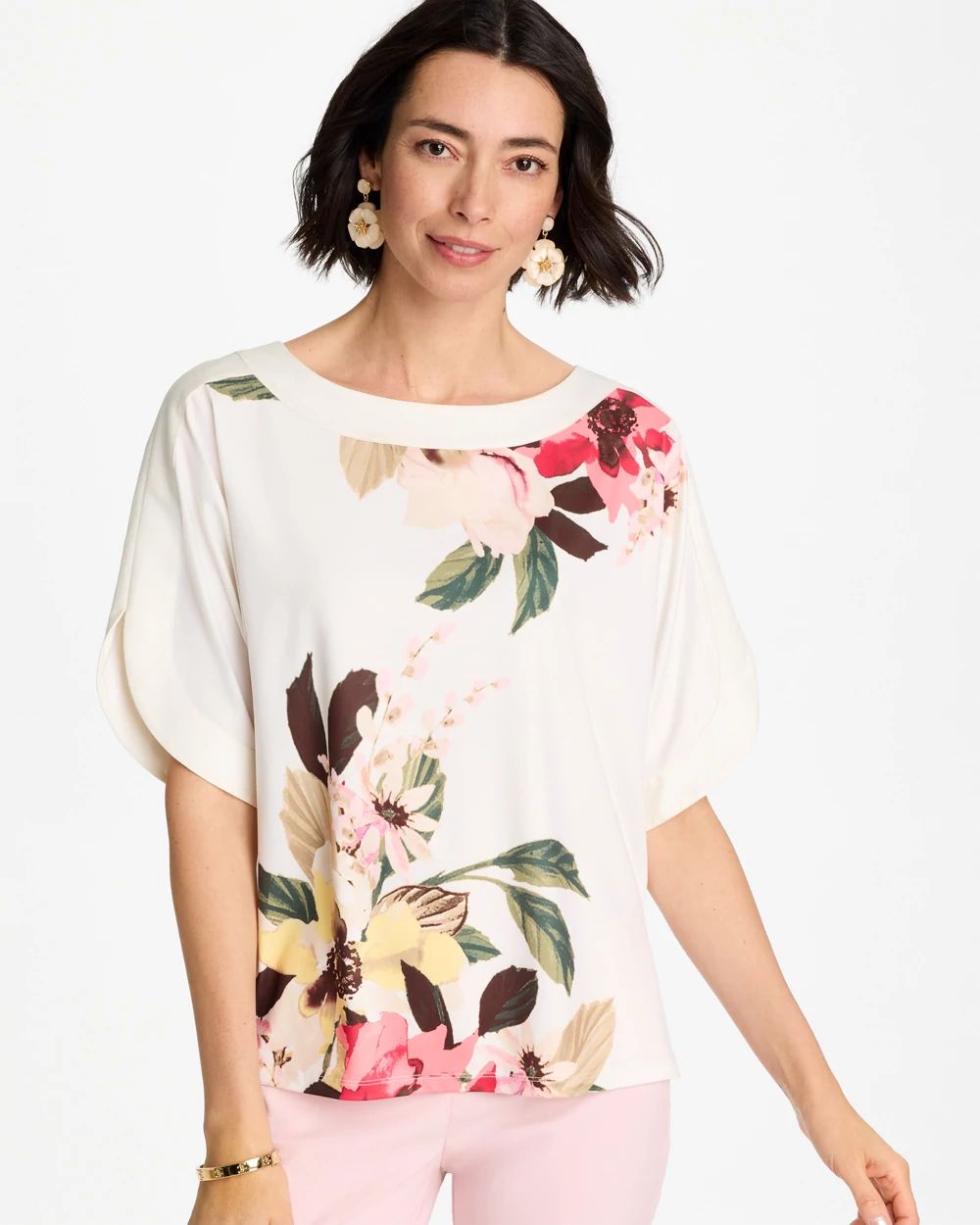 Printed Jersey & Satin Dolman Tee