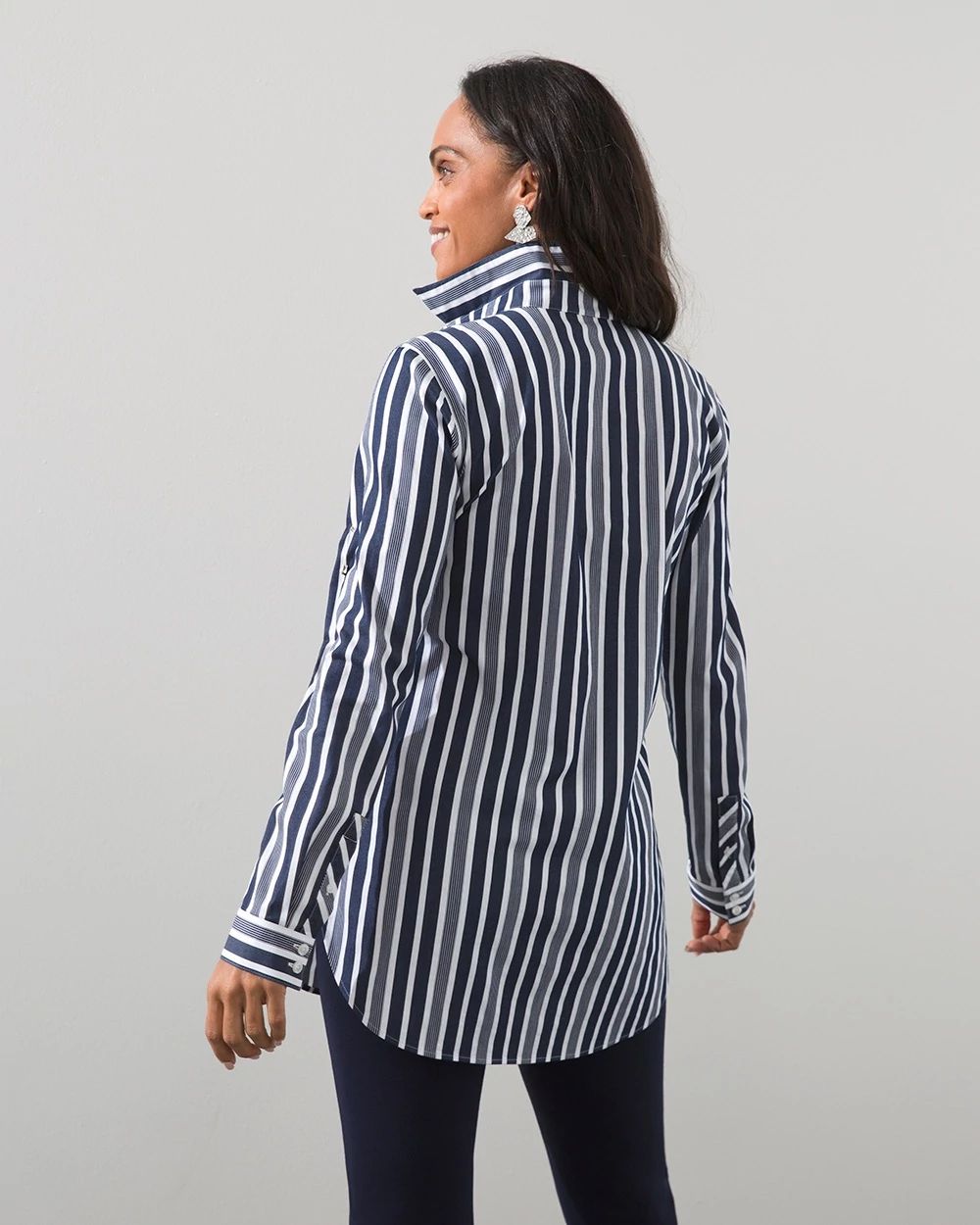 No-Iron Stretch Navy Stripe Tunic