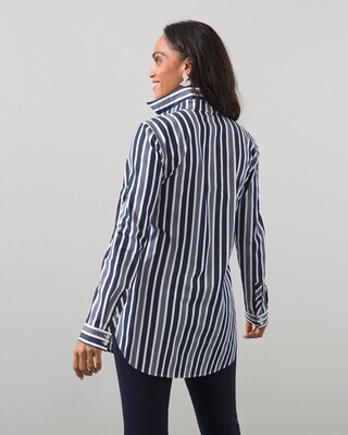 No-Iron Stretch Navy Stripe Tunic