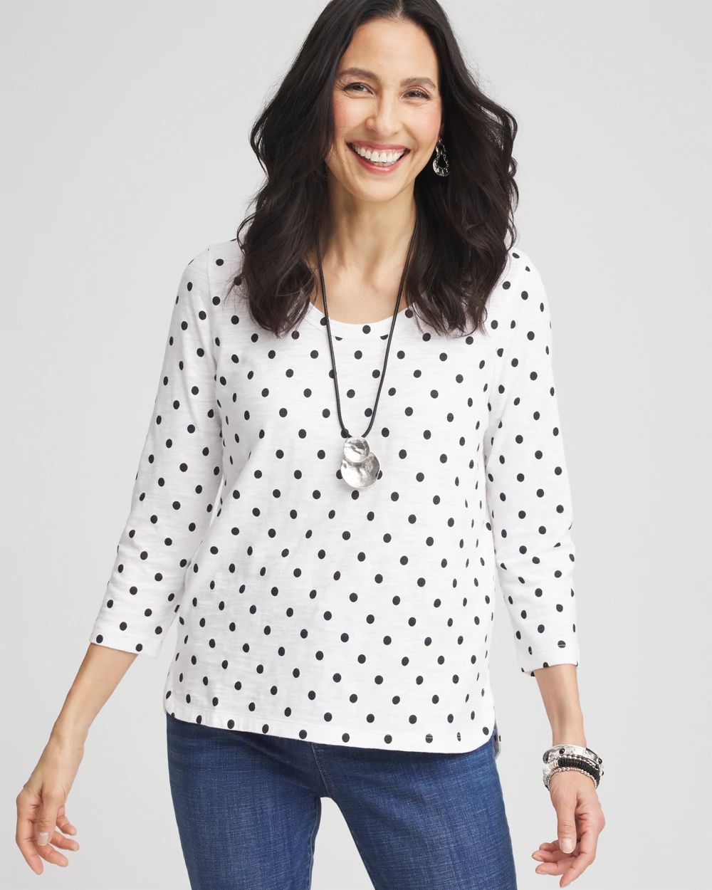 Polka-Dot Slub Scoop-Neck Tee