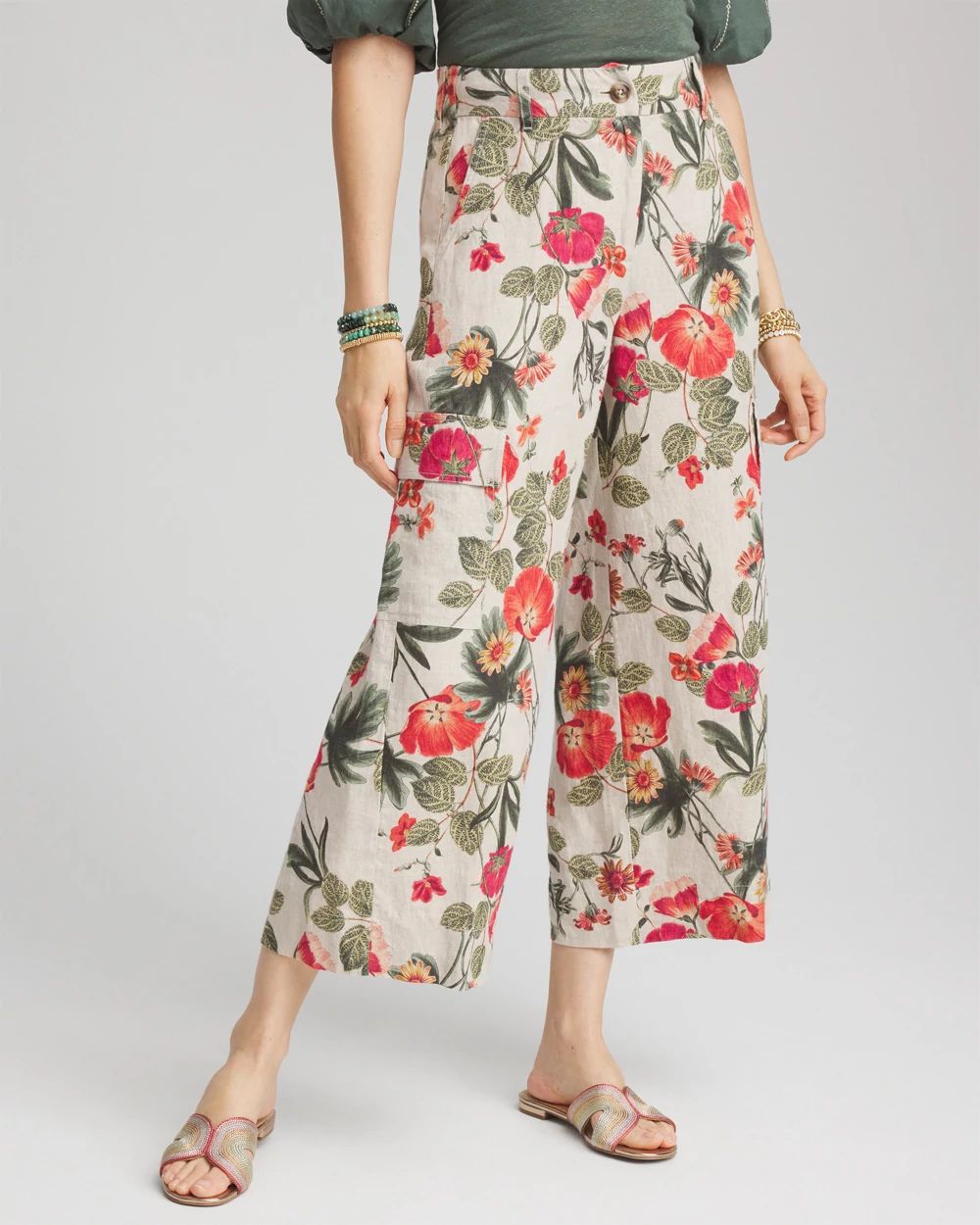 Linen Cargo Wide-Leg Pants