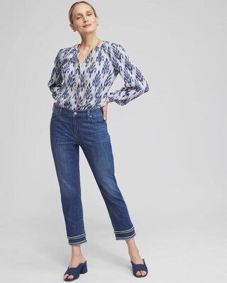 Girlfriend Embellished Hem Cropped Jeans