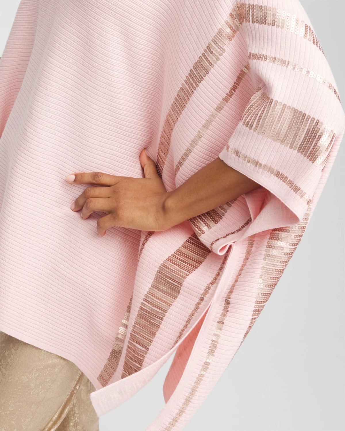 Chico's Sequin Striped Sweater Poncho In Blushed