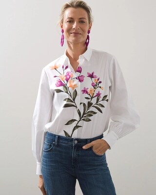 Poplin Floral Billow Sleeve Shirt