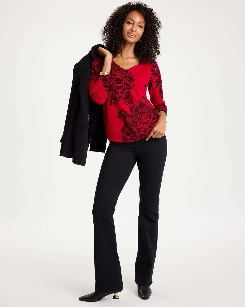 Ella V-Neck Printed Pullover Sweater click to view larger image.