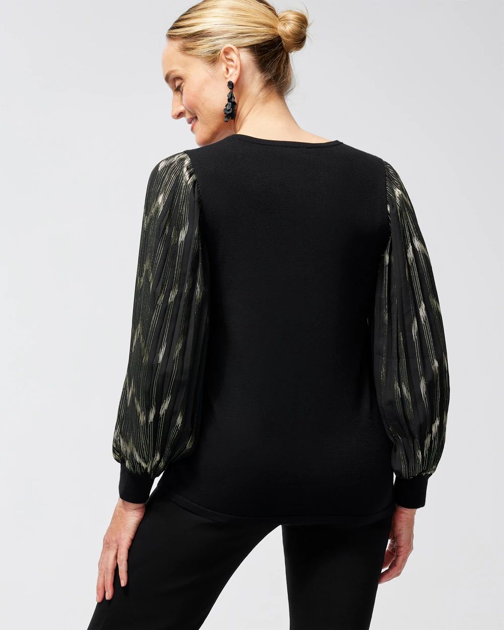 Abstract Foil Pleat Sleeve Pullover Sweater