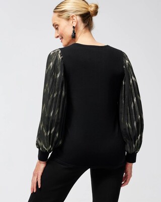 Abstract Foil Pleat Sleeve Pullover Sweater