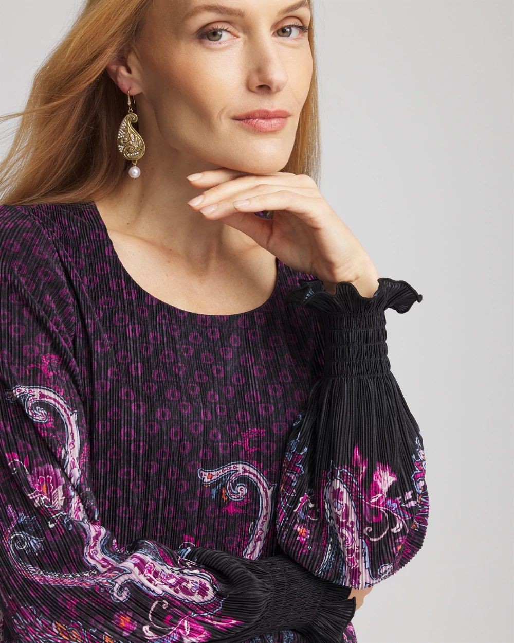 Paisley Crinkle Long Sleeve Top
