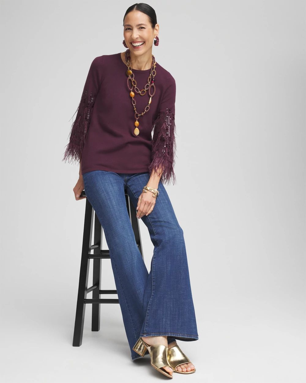 Feather Sequin Pullover Sweater click to view larger image.