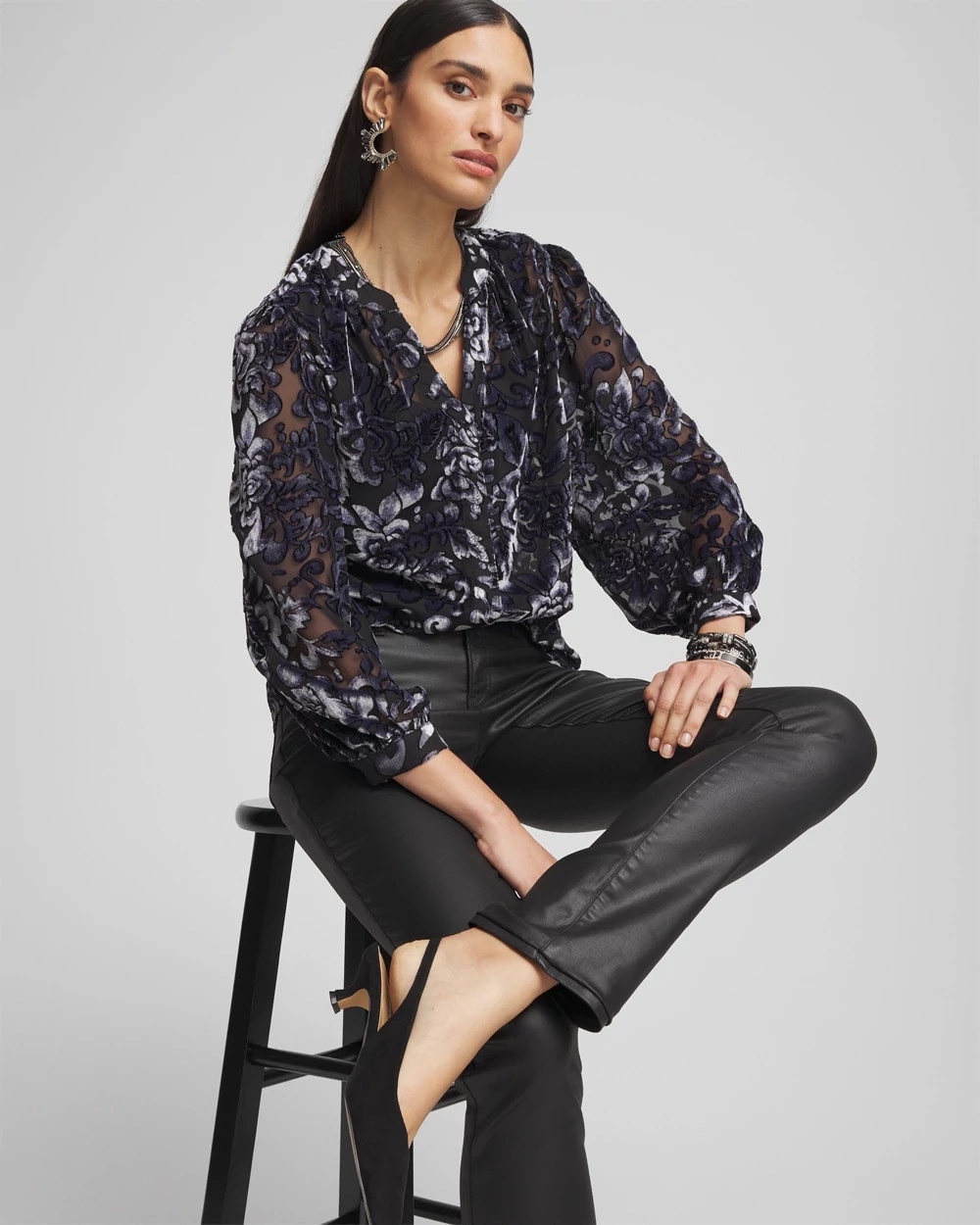 Velvet Blouson Sleeve Blouse