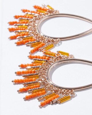 Orange Fringe Hoop Earrings