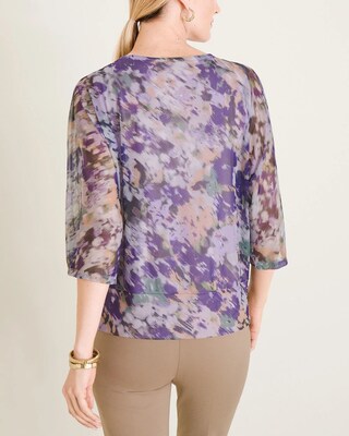 Abstract Floral-Print Mesh Top