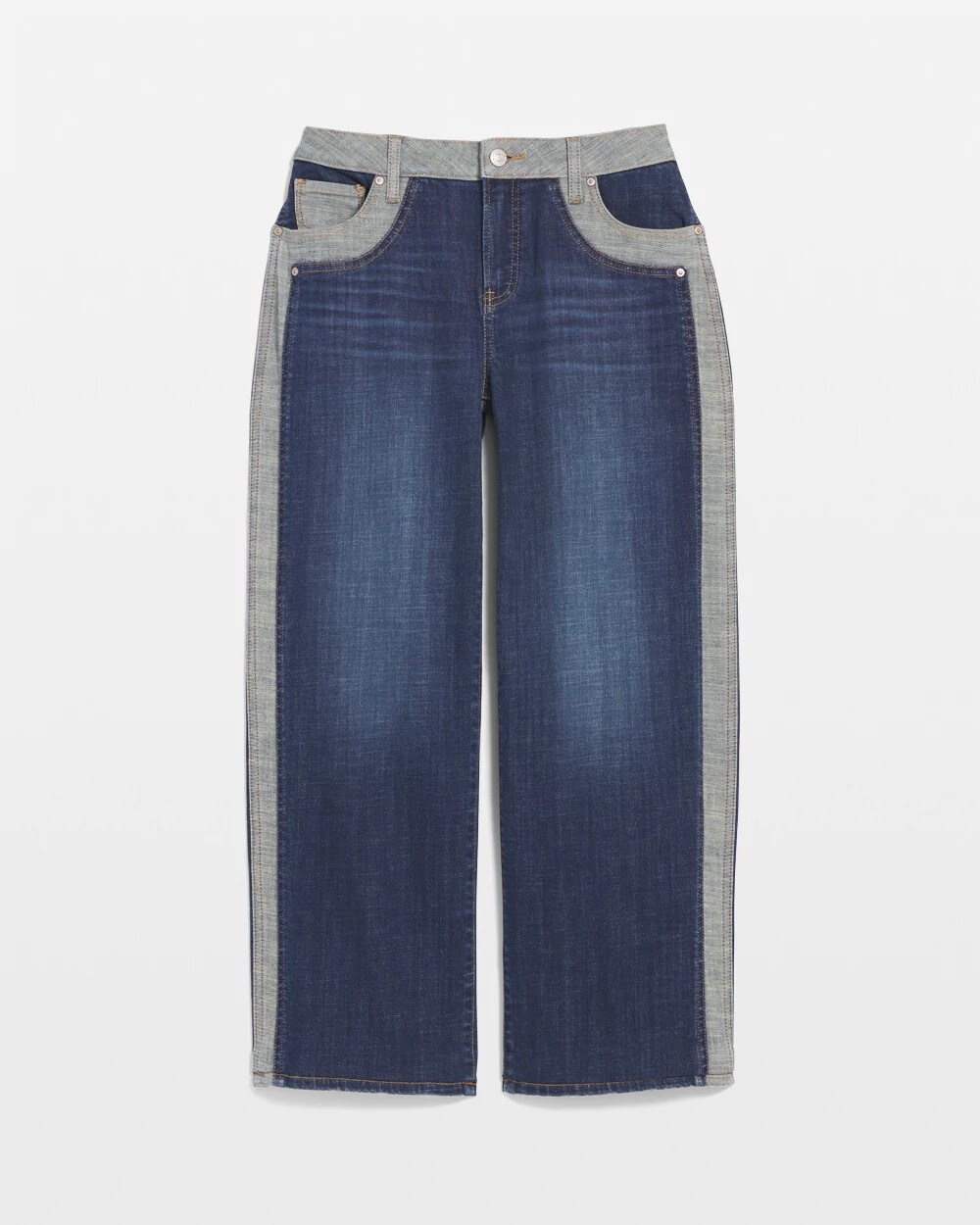 Girlfriend Cropped Colorblock Wide-Leg Jeans