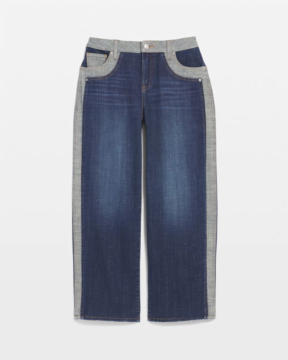 Girlfriend Cropped Colorblock Wide-Leg Jeans