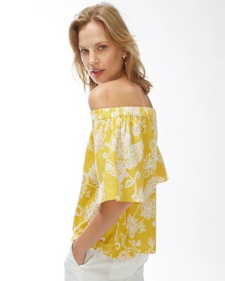 Linen Paisley Off-Shoulder Tee