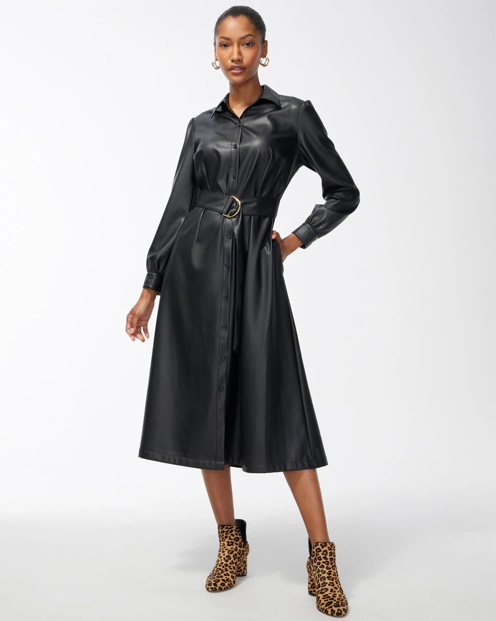 Faux Leather Shirt Dress