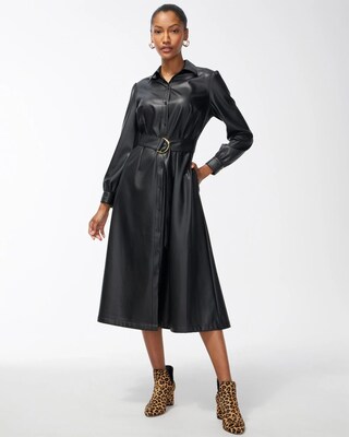 Faux Leather Shirt Dress