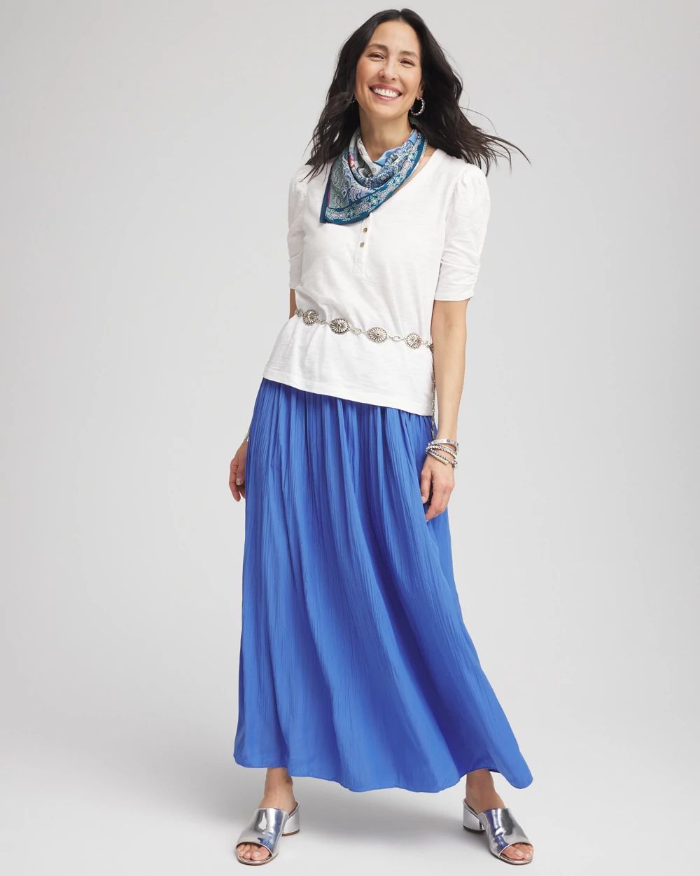 Pull-on Pleated Maxi Skirt