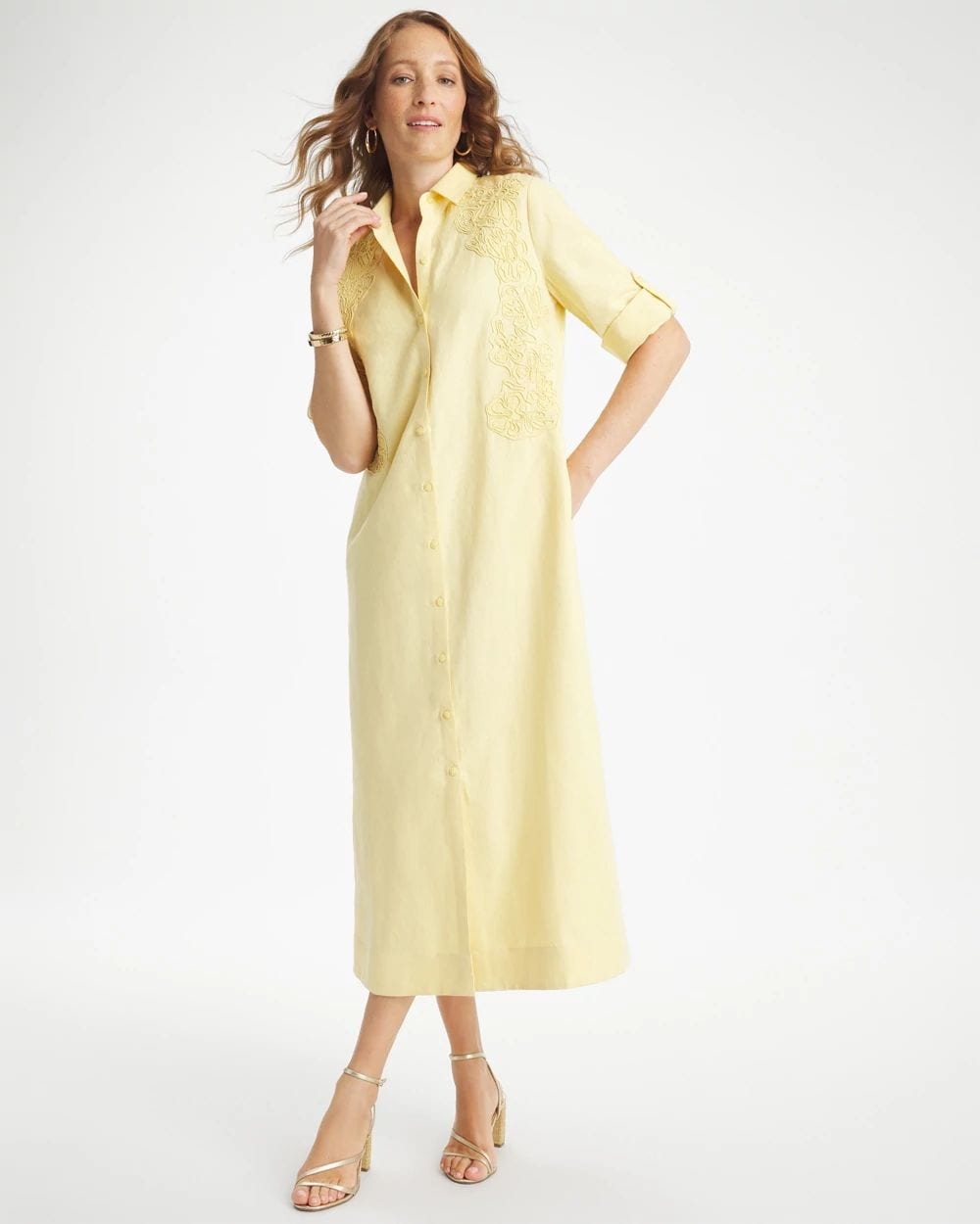 Embellished Linen-Cotton Shirtdress