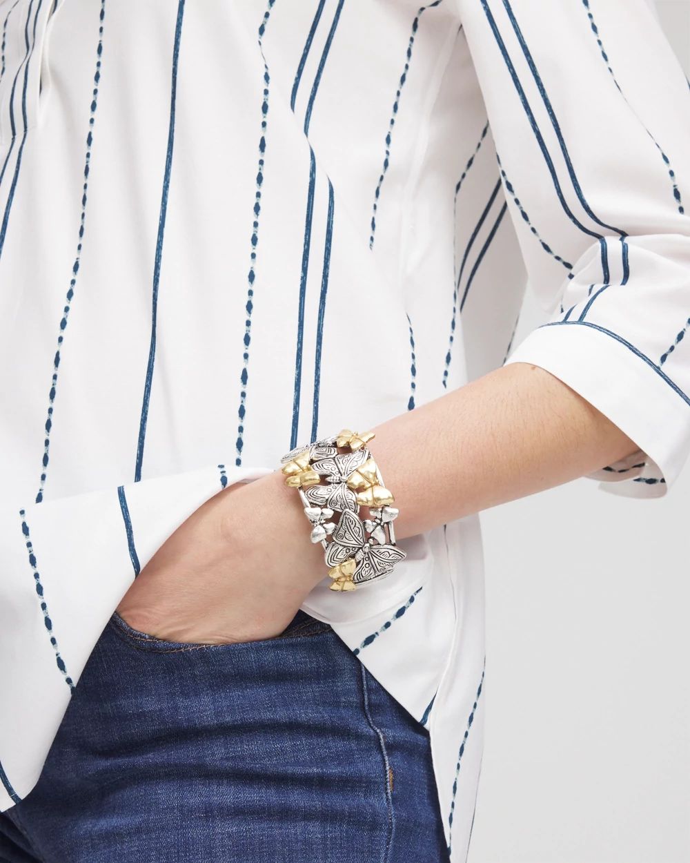 Silver & Gold Tone Butterfly Cuff Bracelet