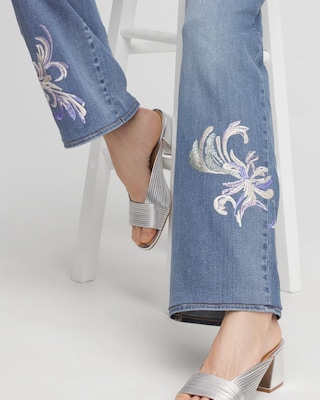 Embroidered Pull-On Wide-Leg Jeans click to view larger image.