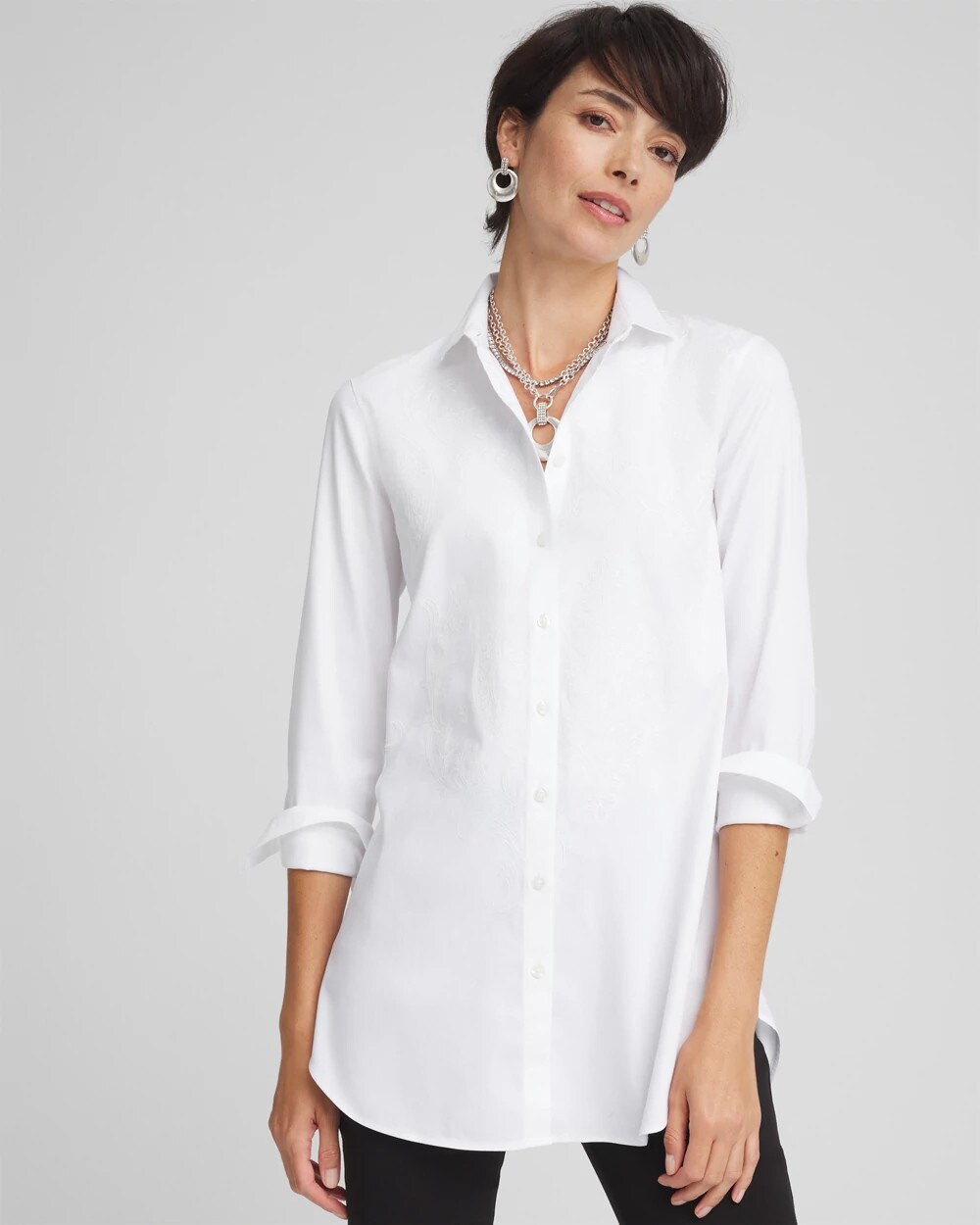 No Iron™ Embroidered Sateen Stretch Tunic