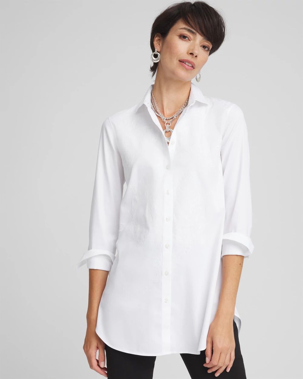 No Iron™ Embroidered Sateen Stretch Tunic