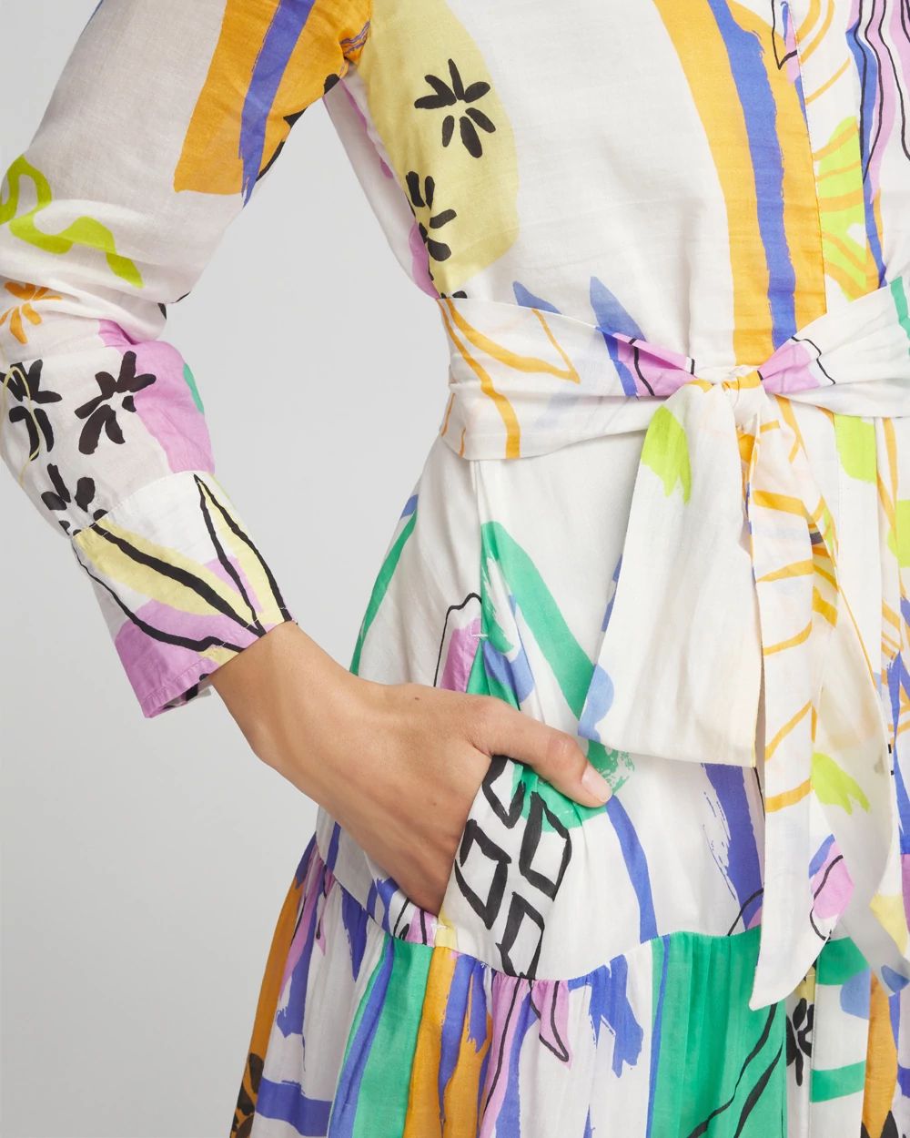 Silk Blend Modern Print Shirt Dress